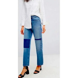 Current Air patchwork straight leg mid rise denim jeans size Medium.